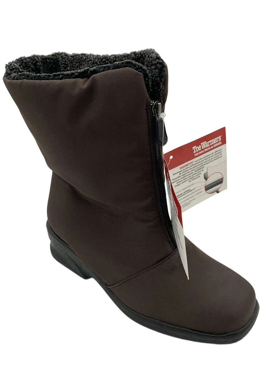 Toe Warmers Women's Michelle Front Zip Ankle Boot Dark Brown - Extra Wide